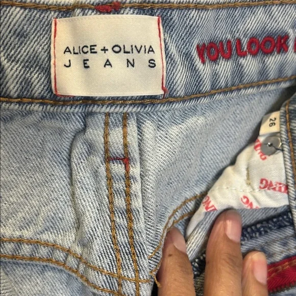 Alice + Olivia Light Blue Distressed Wide-Leg Jeans